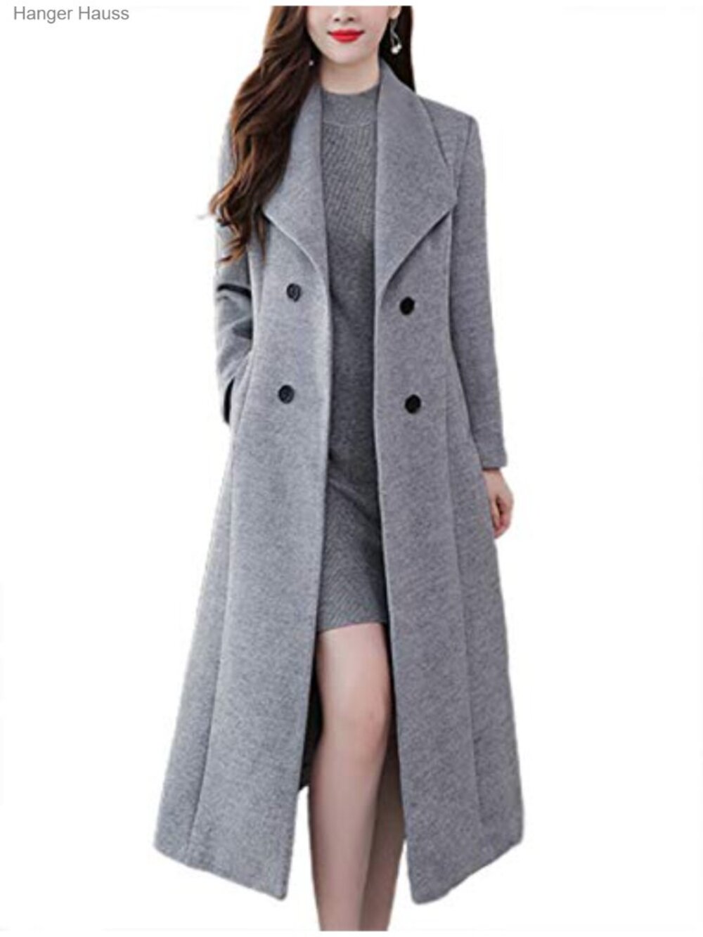 Women's Wool Blend Maxi Pea Coat Double Breasted Shawl Collar